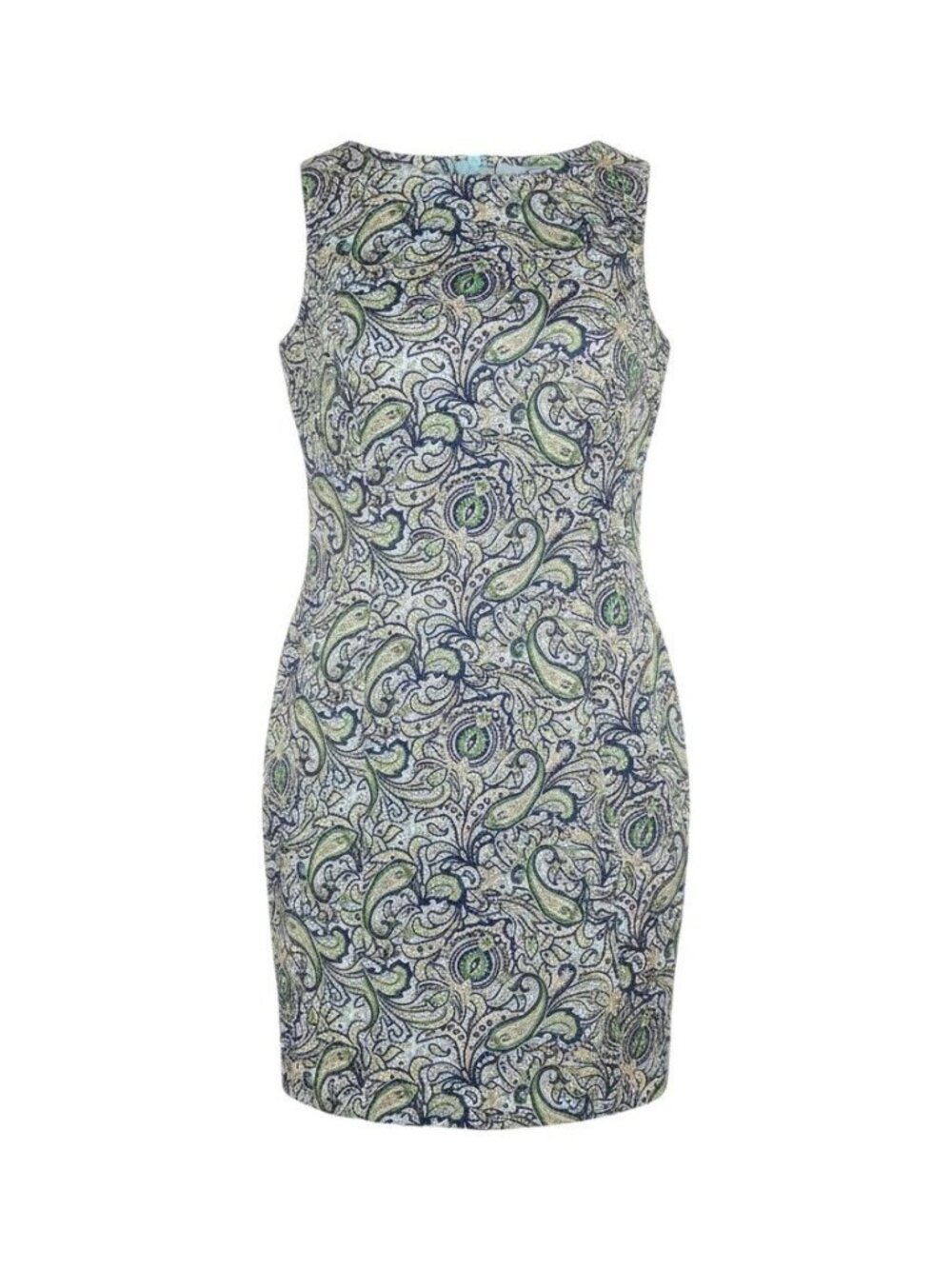 Talbots Womens Paisley Sheath Dress Sleeveless Blue/Green 8 Petite